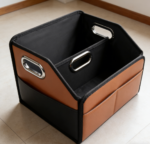 Brown Leather Car Storage Box 6 Compartments Metal Handles 2-Pack - Image 2