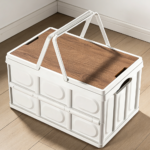 Stackable Collapsible Car Storage Box with Wooden Lid Pair - Image 2