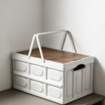 Stackable Collapsible Car Storage Box with Wooden Lid Pair