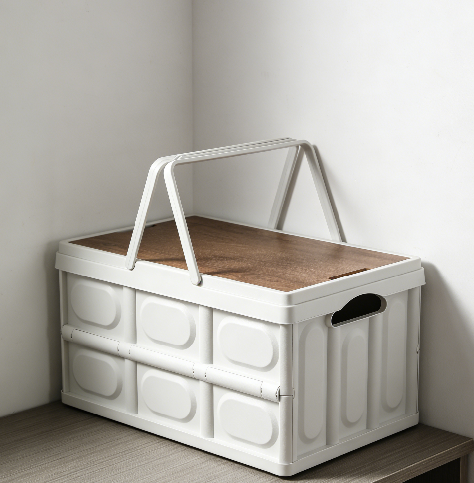 31 Stackable Collapsible Car Storage Box with Wooden Lid Pair - Image 1