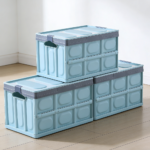 Blue Collapsible Stackable Plastic Car Boot Organizer with Cover 3-Pc