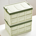 Green Stackable Collapsible Car Organizer Boxes with Lids Trio