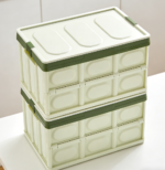 Green Stackable Collapsible Car Organizer Boxes with Lids Trio