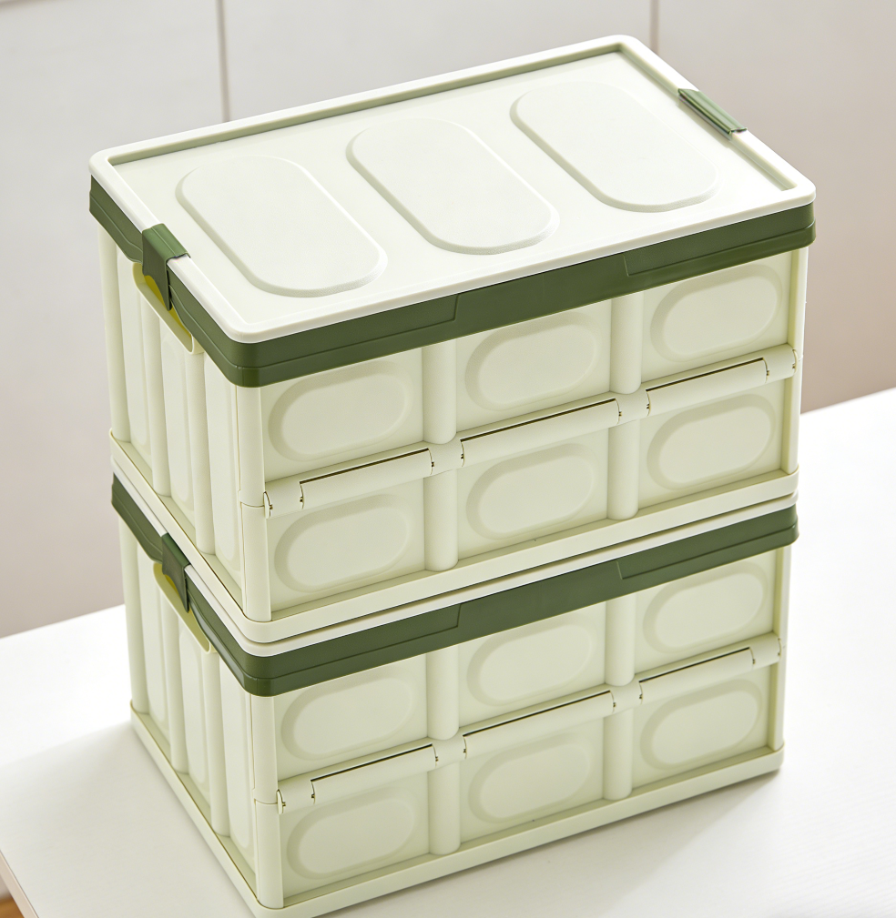 39 Green Stackable Collapsible Car Organizer Boxes with Lids Trio - Image 1